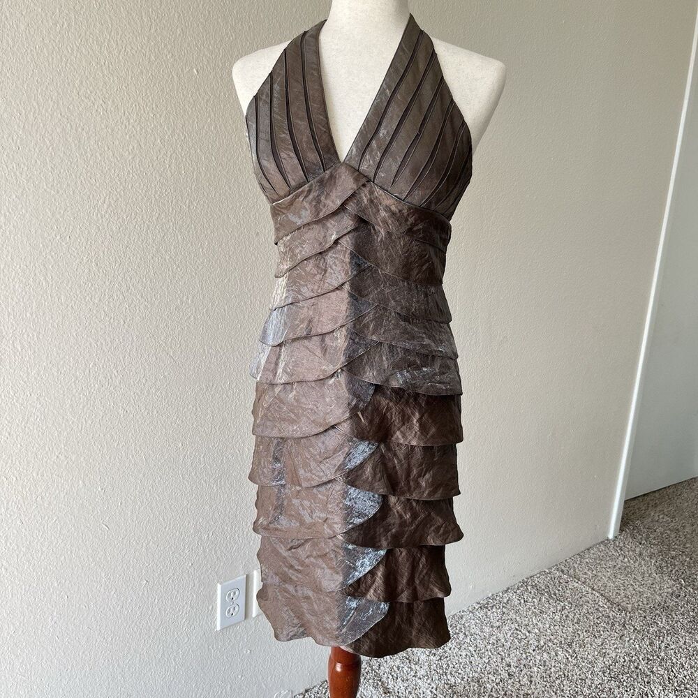Cache Metallic Layers And Layers Form Fitting Halter Dress SZ 4